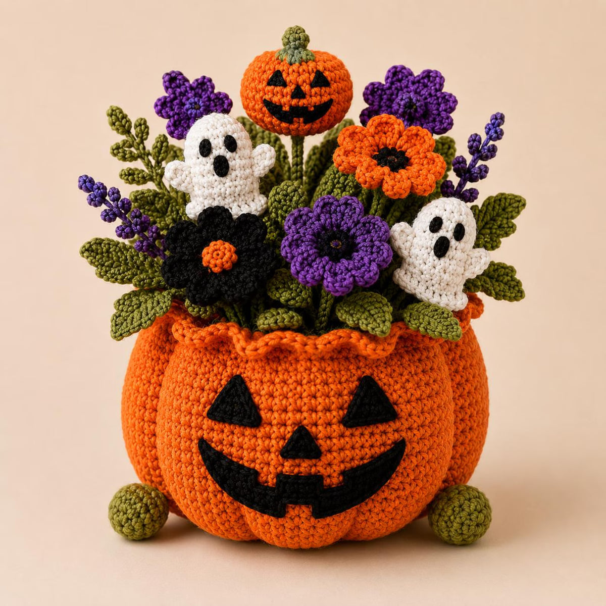 Crochet Halloween Flower Pot Pattern PDF, Pumpkin Ghost Flower Arrangement, Halloween Crochet Pattern, Fall Decor, Digital Download