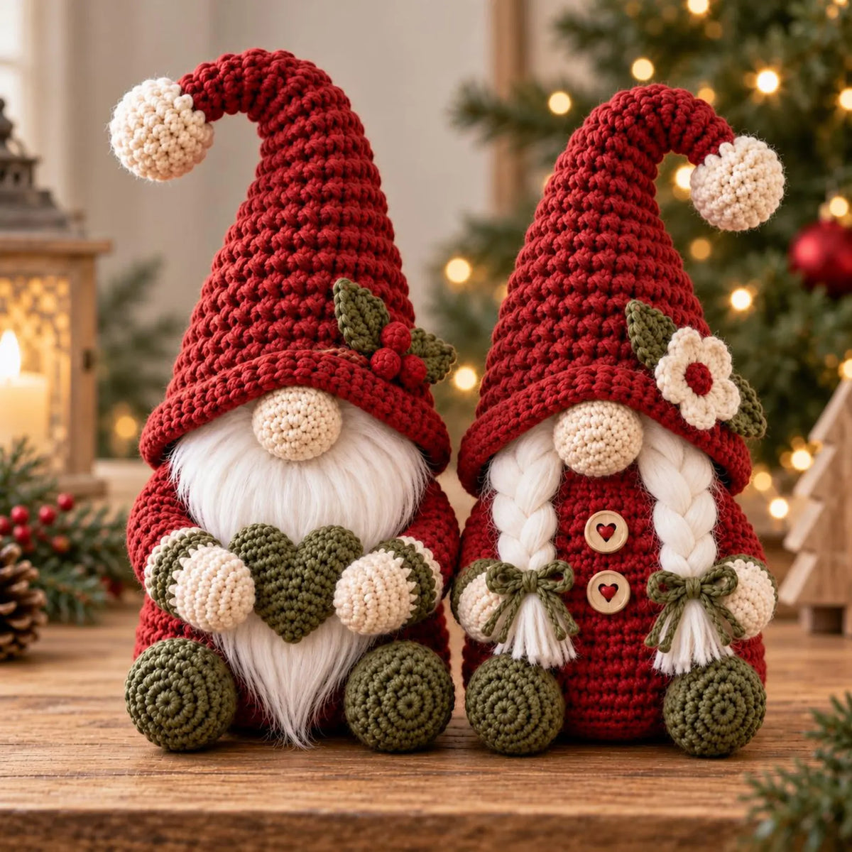 Christmas Gnome Couple Crochet Pattern PDF: Male & Female Amigurumi Shelf Sitters