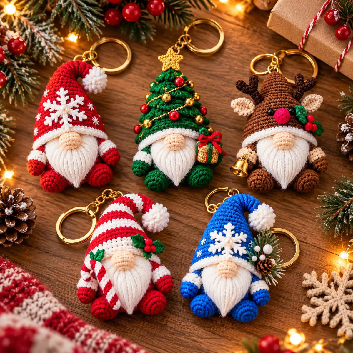 Christmas Gnome Crochet Pattern Bundle PDF, 10-in-1 Gnome Keychain Patterns, Amigurumi Holiday Ornaments, Instant Download